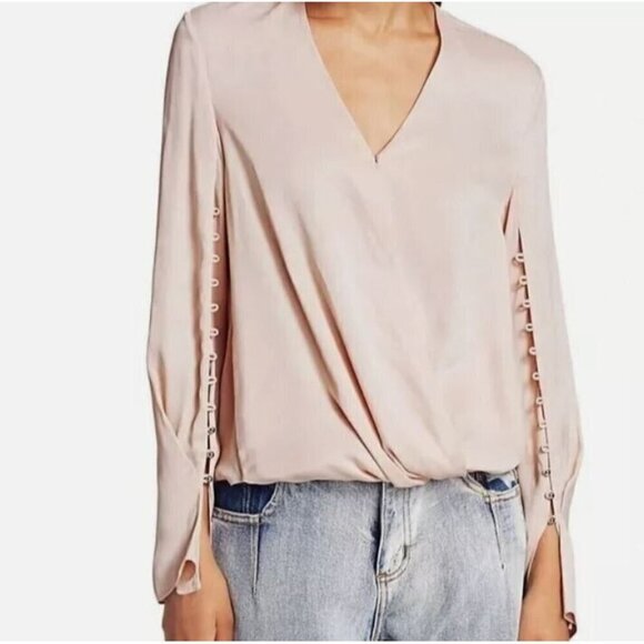 3.1 Phillip Lim Womens 2 Pastel Pink Satin Faux Wrap Button Detail Feminine - Picture 1 of 11